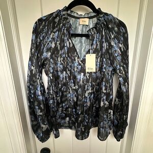 Elie Tahari Black and Blue Floral Blouse